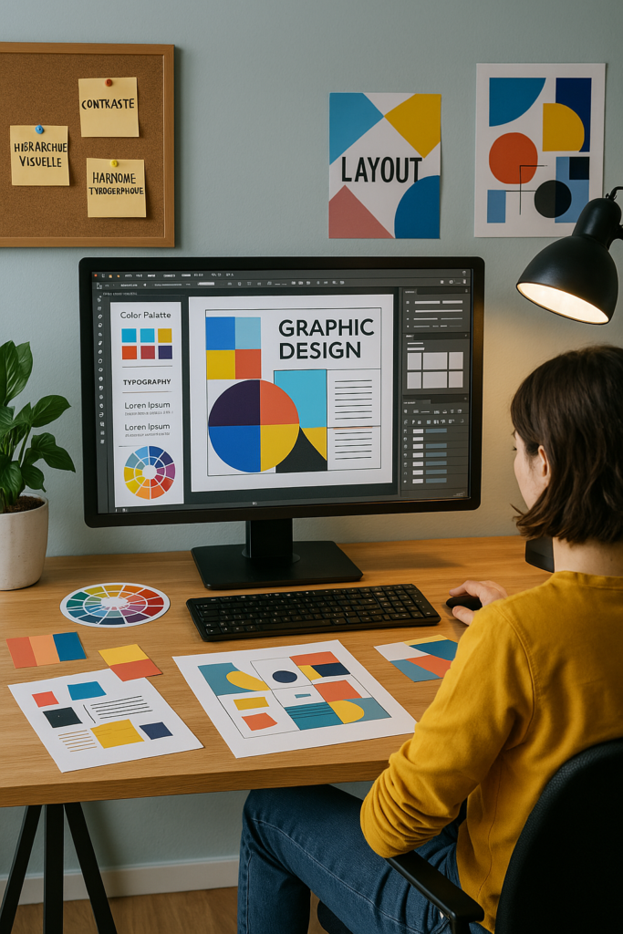 Les fondamentaux du design graphique pour apprendre les bases de la création visuelle, comprendre les principes de la mise en page, de la typographie, de l’utilisation des couleurs, et maîtriser les outils essentiels comme Photoshop et Illustrator pour réaliser des designs professionnels et créatifs.